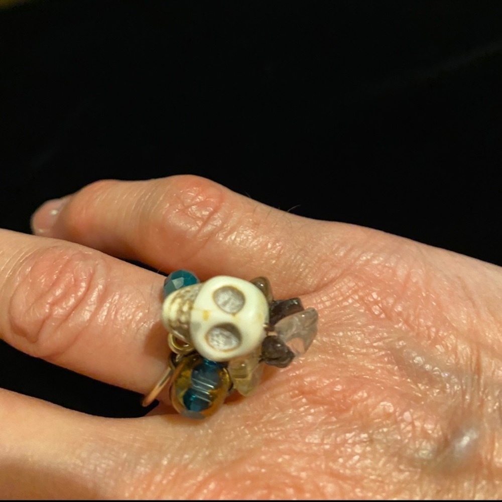 Skull & Gemstone Wire Wrapped Ring